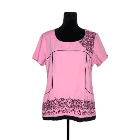 Vtg Y2k Baby Phat Pink Embroidered Scrub Top Short Sleeve V-Neck Cotton size L - Picture 1 of 8
